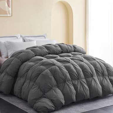 SNOWMAN Premium Down Comforter Cal King Size, Luxurious All Season Duvet Insert with Cotton Blended Fabric, 48oz Fill Weight Pinch Pleat Design Hotel Bedding Comforter (Grey,108"x98") - Image 1
