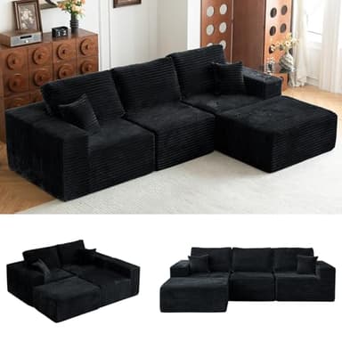 MODNEST 108" Modular Sectional Sofa Cloud Couch with Deep Seats, L Shape Foam Couch with Chaise and Movable Ottoman, Sectional Couches for Living Room, Comfy Boneless Sofa No Assembly, Black - Image 1