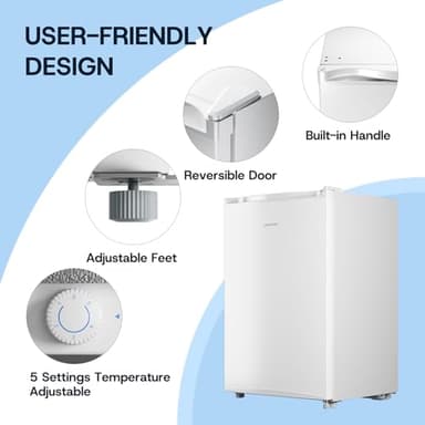 Upstreman 3.0 Cu.ft Small Mini Freezer Upright Freezer with Reversible Door, Fast Cooling, 5 Adjustable Thermostat, Stand Up Freezers with Ice Trays Defrosting Tools for Home, Dorm (White) - Image 4
