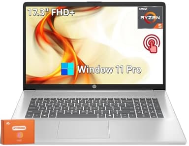 HP 2025 Touchscreen Laptop, 17.3" HD+ 250nit, AMD Ryzen 5 7430U(Up to 4.3 GHz), Radeon Graphics, 32 GB RAM, 1 TB SSD, Copilot-Ai Chat, Wi-Fi6, Long Battery Life, AI Noise, Windows11 Pro, w/Accessories - Image 1