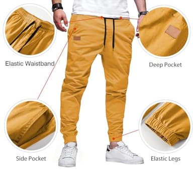 JMIERR Mens Casual Joggers Pants - Cotton Drawstring Chino Cargo Pants Twill Track Jogging Sweatpants Travel Essentials with Pockets, M, Yellow - Image 2