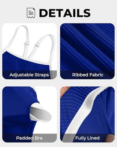 Tempt Me Royal Blue White Women Athletic One Piece Swimsuit Ribbed Sporty Color Block Bathing Suit M - Image 5