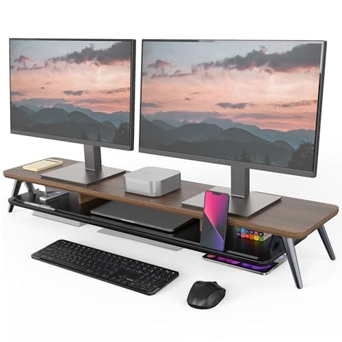 Fenge Dual Monitor Stand, Monitor Stands Riser for 2 monitors, 42.5 Inch Wood Desk Shelf with Storage Organizer and Cable Management for Office Desk Accessories - Image 1