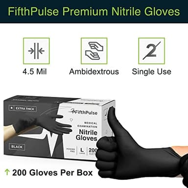 Disposable Black Nitrile Gloves Large 200 Count - Extra Thick 4.5 Mil - Powder and Latex Free Rubber Gloves - Surgical Medical Exam Gloves - Food Safe Cooking Gloves - Image 7