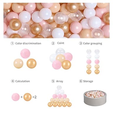 GOGOSO Ball Pits Balls Toddlers 50 100 200 500 Plastics Shape Ball Non-Phthalate Non-BPA Non-Toxic 2.2-Inch Crush Proof Play Balls, Beige+Pink+Pearl Brown+White+Clear, 100 Balls - Image 4