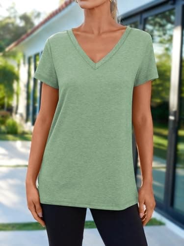 AUTOMET Womens Summer Tops School Outfits Short Sleeve Casual V Neck T Shirts Tees Tunic Fashion Trendy Comfy Clothes 2025 2025 Green L - Image 2
