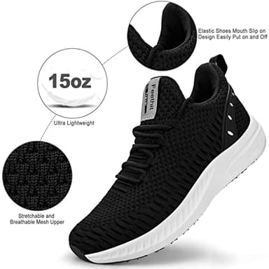 Feethit Mens Slip On Walking Shoes Blade Tennis Shoes Non Slip Running Shoes Lightweight Workout Shoes Breathable Mesh Fashion Sneakers Black White Size 10 - Image 2