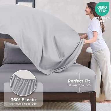 HEVUMYI Light Grey 120x98 Oversized King Comforter Set - 7-Piece All Season Bed in a Bag Oversized King, Ultra Soft Bedding Set with Comforter, Flat Sheet, Fitted Sheet, Pillowcases, Pillow Shams - Image 5