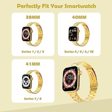 MoKo Slim Metal Band Compatible with Apple Watch Series 11/10 42mm, 9/8/7 41mm, SE3/SE2/SE/6/5/4 40mm, 3/2/1 38mm, Stainless Steel Thin Band Replacement Strap iWatch Wristband for Women, Gold - Image 2