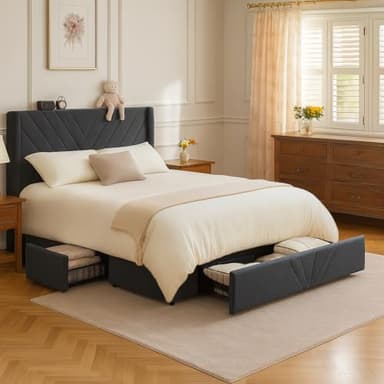 COMHOMA King Size Metal Bed Frame with Upholstered Headboard,Storage Drawers,USB & Type-C Charging Ports,No Box Spring Needed,Dark Grey - Image 8