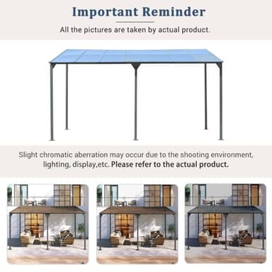 Wall-Mounted Outdoor Gazebo 14.76×9.22 FT, Heavy Duty Pergola with PC Roof Panels, Powder-Coated Iron Frame, Sloped Design for Rain/Snow Drainage, UV60+ Protection - Image 5
