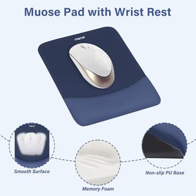 MOSISO Wrist Rest Support for Mouse Pad&Keyboard Set, Rectangular Ergonomic Mousepad Non-Slip Base Home/Office Pain Relief&Easy Typing Pad with Neoprene Cloth&Raised Curved Memory Foam, Navy Blue - Image 3