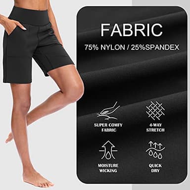 SANTINY Bermuda Shorts for Women with Zipper Pocket Womens High Waisted Long Shorts for Running Workout Athletic(Black_XL) - Image 5