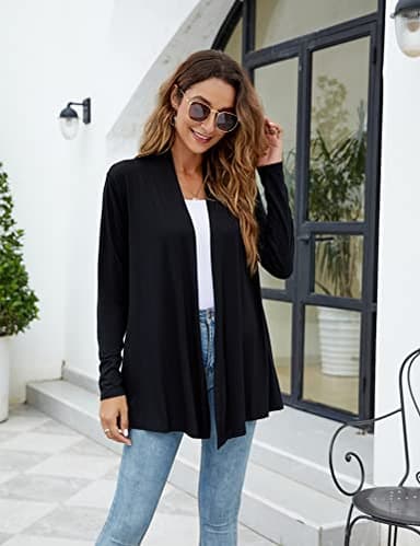Newchoice Women's Dressy Casual Lightweight Cardigans Long Sleeve Flowy Soft Drape Open Front Cardigan Sweaters (Black, XL) - Image 5