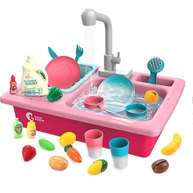 CUTE STONE Color Changing Play Kitchen Sink Toys, Children Electric Dishwasher Playing Toy with Running Water,Upgraded Real Faucet and Play Dishes,Pretend Role Play Toys for Kids Boys Girls - Image 1