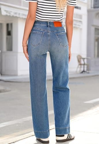 Sidefeel Women's Wide Leg Jeans High Waisted Stretchy Straight Baggy Drawstring Denim Pants Light Blue Size 4 - Image 2