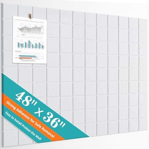 Cork Board for Walls 48" x 36", Bulletin Board for Office Decor, 12 Pack Felt Wall Tiles with Safe Removable Adhesive, Pin Tack Corkboard for Quilting Design & Dart Wall Protector - White - Image 1