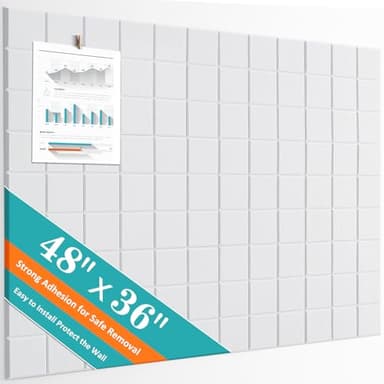 Cork Board for Walls 48" x 36", Bulletin Board for Office Decor, 12 Pack Felt Wall Tiles with Safe Removable Adhesive, Pin Tack Corkboard for Quilting Design & Dart Wall Protector - White - Image 1
