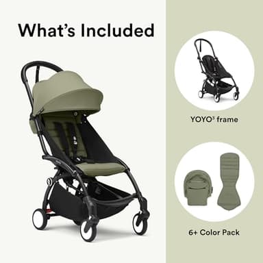 Stokke YOYO3 Stroller from 6 Months - Includes Black Frame/Olive Seat Cushion + Canopy - Folds in & Out in a Flash - Light & Compact - Carry-On Compatible - Image 8