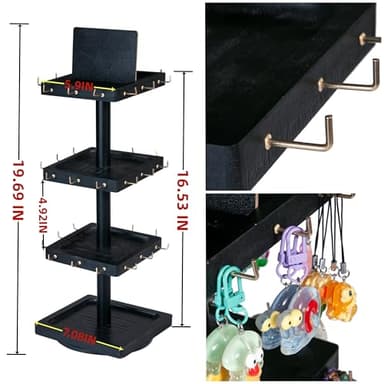Donmills Bracelet Holder, 360° Rotating Wooden 3 Tier Rotating Jewelry Display Stand, Tree Stand Display with Advertising Board, 39 Hooks for Bracelet, Key Chain Display Stand for Vendors Black Color - Image 6