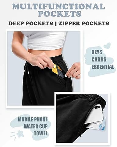 ASIMOON Womens Yoga Pants Pockets Loose Lightweight Stretch Lounge Sweatpants Comfy Drawstring Workout Jogging Pants Black - Image 4