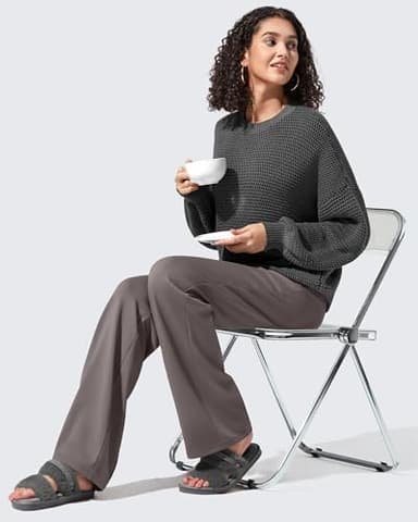 G4Free Fleece Lined Sweatpants for Women Wide Leg High Waisted Slacks with Pockets Thermal Winter Pants Office Casual Work (Taupe,XL,33") - Image 5