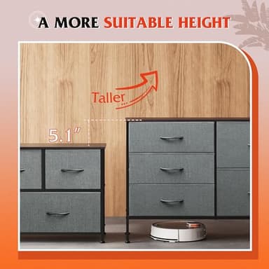 WLIVE Dresser for Bedroom with 5 Drawers, Wide Bedroom Dresser with Drawer Organizers, Chest of Drawers, Fabric Dresser for Living Room, Closet, Hallway, Dark Grey - Image 5