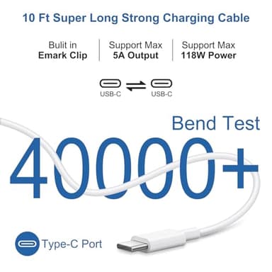 10FT Mac Book Pro Air Charger, [MFi Certified] 118W 96W 87W 61W USB C Fast Power Adapter with Long Type C Charging Cable, Compatible with MacBook Air Pro and All USB-C Devices - Image 2