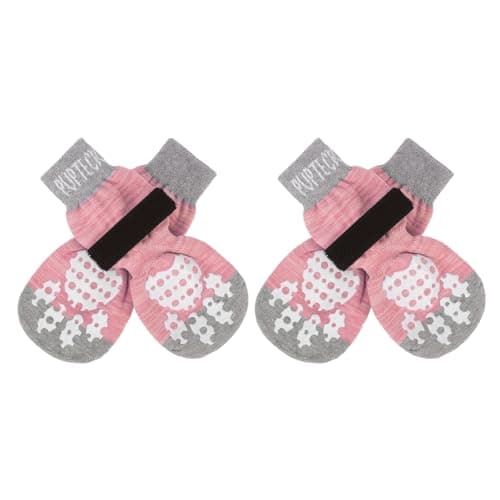 PUPTECK Anti-Slip Dog Socks with Double Sides Grips for Small Medium Large Dogs Hardwood Floors Prevents Licking, Dog Shoes for Hot Pavement Traction Control Paw Protector for Senior Dogs, Pink XS - Image 1
