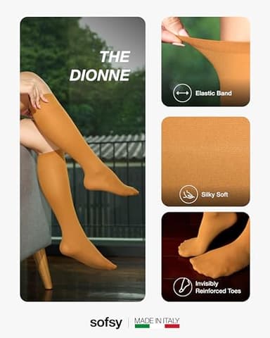 sofsy Matte Finish Caramel Yellow Knee High Socks for Women [Made in Italy] 40 Den Opaque Nylon Stay Up Tube Stockings for Boots - One Size - Image 4