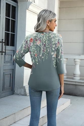 Zeagoo Plus Size Tops For Women Blouses Casual Round Neck Loose Fit 3/4 Sleeve T-Shirt For Summer Fashion Cute Blouse - Image 3