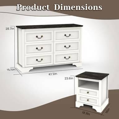 CATMIX Farmhouse Bedroom Set, 3 Pieces Bedroom Furniture Set, Rustic Wood 6 Drawer Dresser and Nightstands, Chest of Drawers Wide Storage Organizer Cabinet for Bedroom - Image 3