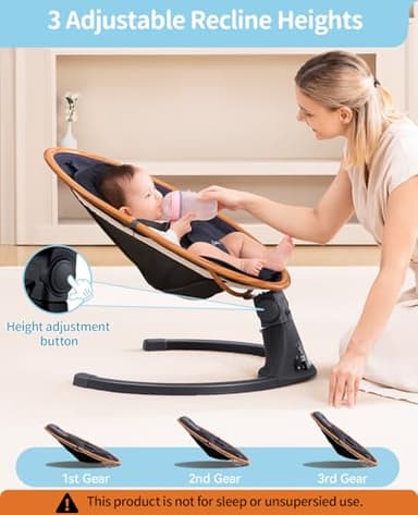 LAREX Baby Swing to Toddler Electric Infant Swing Portable for Newborn Boy Girl, 5 Sway Speeds with Remote Control, 12 Preset Melodies and Bluetooth, 0-6 Months Max 20 Lbs(Dark Wood Grain) - Image 3