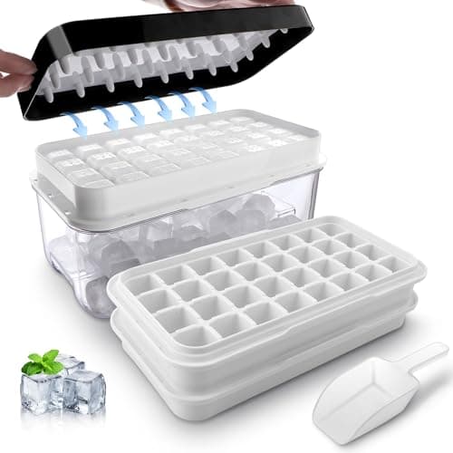 Ice Trays for Freezer with Lid and Bin,Ice Cube Trays for Freezer with 2 Trays,Easy Release 64 Pcs Ice for Chilling Cocktails Whiskey, BPA Free (Black) - Image 1