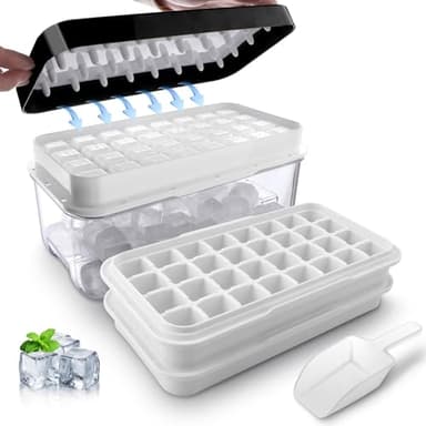 Ice Trays for Freezer with Lid and Bin,Ice Cube Trays for Freezer with 2 Trays,Easy Release 64 Pcs Ice for Chilling Cocktails Whiskey, BPA Free (Black) - Image 1