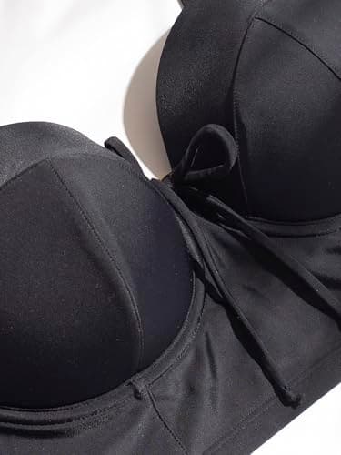 Smart & Sexy womens Plus-size Long Lined Underwire Top fashion bikini sets, Black Hue, 36DDD US - Image 3