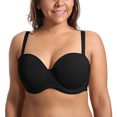 DELIMIRA Women's Underwire Contour Multiway Full Coverage Strapless Bra Plus Size Black 40DD - Image 3