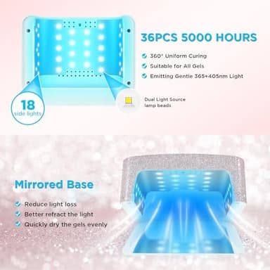 Aedavey Cordless UV Nail Lamp, Rechargeable UV Light for Gel Nails, LED Nail Lamp with 4 Timer Modes, Gel Nail UV Light Decorate with Sparkling Nail Rhinestones (Sparkly White - Image 2
