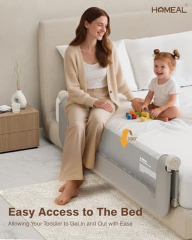 HOMEAL Bed Rail for Toddlers - 59"x24" Foldable Toddler Bed Rails for King, Queen, Twin, Full, Double Bed - Breathable Guard Rail for Toddlers with U-Shape Base, Grey, 1 Pack - Image 5