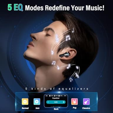 ZYHKON Wireless Earbuds, Bluetooth 5.4 Headphones with Multifunction Touch Screen, 48H Deep Bass Stereo Ear Buds, 5 EQ Modes, ANC/ENC Noise Cancelling, Transparency Mode, IPX7 Bluetooth Earbuds, Black - Image 5