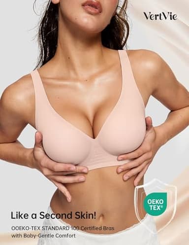 Vertvie Jelly Wireless Bras for Women Push Up Plunge Seamless T-Shirt Bras No Underwire Supportive Full Coverage Bralettes(Skin Color,Small) - Image 4