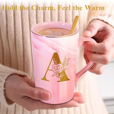 Personalized Ceramic Women Coffee Mug Tea Cup with Lid Heavy Pretty Large Pink Customized Cool Cute Women Birthday Christmas Gift for Her Wife Mother Day Grandma Girlfriend Friend Friendship Unique,A - Image 7