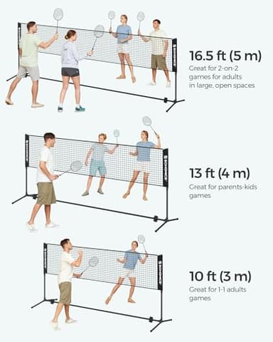 SONGMICS 10 ft Badminton Net, Height Adjustable Volleyball Net, Pickleball Net with Poles, Foldable Nylon Net for Tennis Indoor Outdoor Court, Black USYQ300HV1 - Image 8