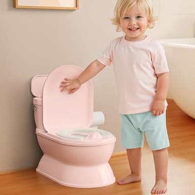 CheerTry 2-in-1 Toddler Potty Training Toilet - Larger Potty Chair & Detachable Training Seat for Boys & Girls Ages 1-3 with Flushing Sound, Wipes Storage, Toilet Paper Holder - Image 1