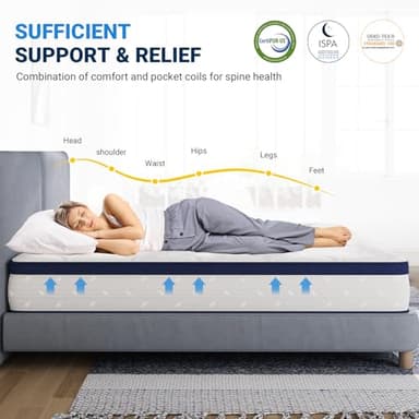 Avenco King Mattress, 14 Inch King Mattresses in a Box, Hybrid King Size Mattresses with Comfort Foam and Pocket Coils for Pressure Relief & Motion Isolation - Image 2