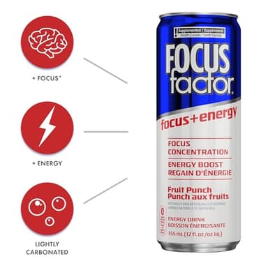 Focus Factor Energy Drink - 12 x 355ml Cans (Fruit Punch Flavour) - with Focus + Energy - Lightly Carbonated, Sugar Free, Low Calorie with Vitamin B6 & Vitamin B12 - Image 4