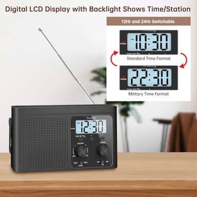 DreamSky AM FM Radio Portable - Shortwave Radio Battery Powered or Plug in Wall for Home Outdoor, Strong Reception, Large Dial Easy to Use, Digital Time Display, Transistor Antenna, Seniors Small Gfit - Image 4