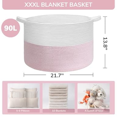 INDRESSME XXXLarge Storage Basket with Handle, Pink Laundry Basket for Nursery Stuffed Animal Storage, Baby Baskets Kids Toy Organizer, 21.7" x 21.7" x 13.8", Pink - Image 2