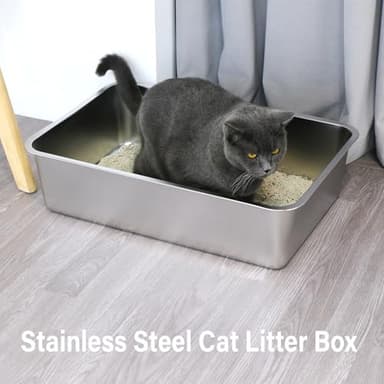EGMEHOAD Stainless Steel Litter Box -6in High Sided,XL Metal Cat Litter Box for Big Cats Easy to Clean, Cat LitterBox Metal Pet Toilet for Adult Big Cats,Non Stick, No Smell,23.6"x15.8"x6" - Image 7
