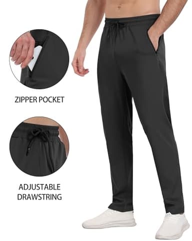 3 Pack Mens Athletic Sweatpants with Zipper Pockets,Workout Gym Joggers Pants for Men Running Jogging Pants-3Black-M - Image 5